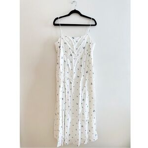 H&M White Blue Floral Spaghetti Adjustable Straps Long Maxi Dress XL